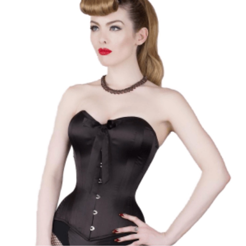 What Katie Did Satin Overbust Corset with Bow — Cream Satin (Size 30”)